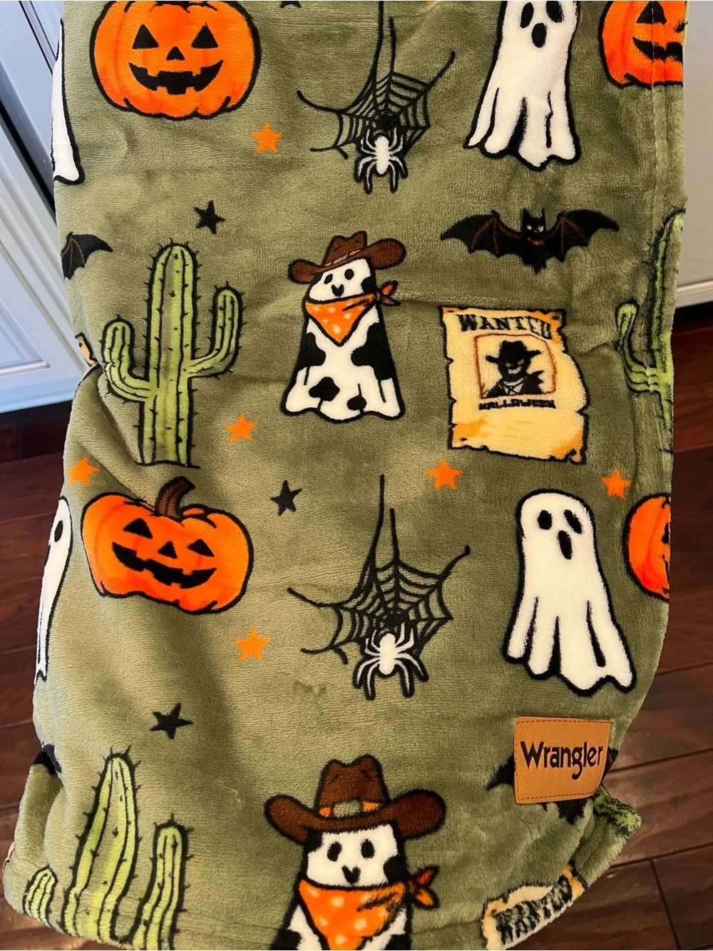 Wrangler Halloween Plush Throw Blanket Pumpkins Cactus Spider Webs Ghosts